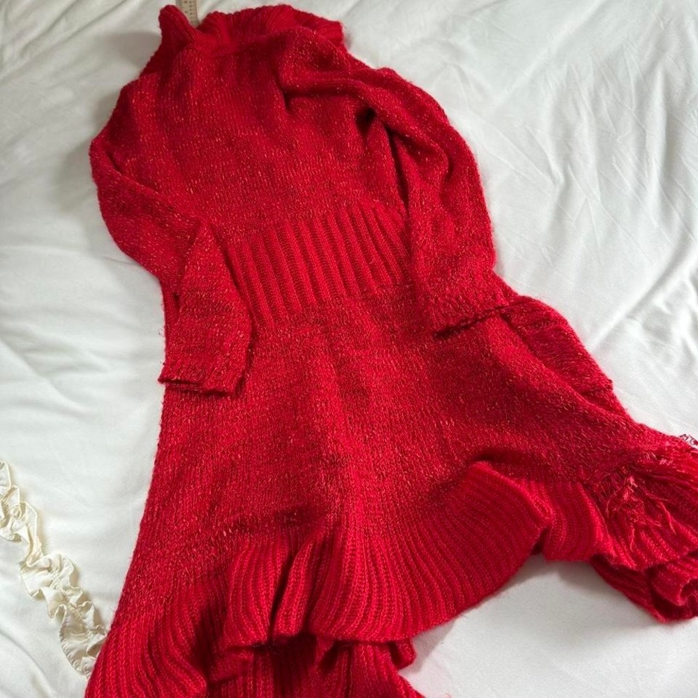 red‎ ruffle fairy duster cardigan  Y2K alison sheri red knit ruffle cardigan - Picture 8 of 8